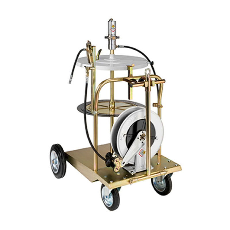 AIR OPERATED GREASE PUMP KIT ON CART WITH HD HOSE REEL 180KG